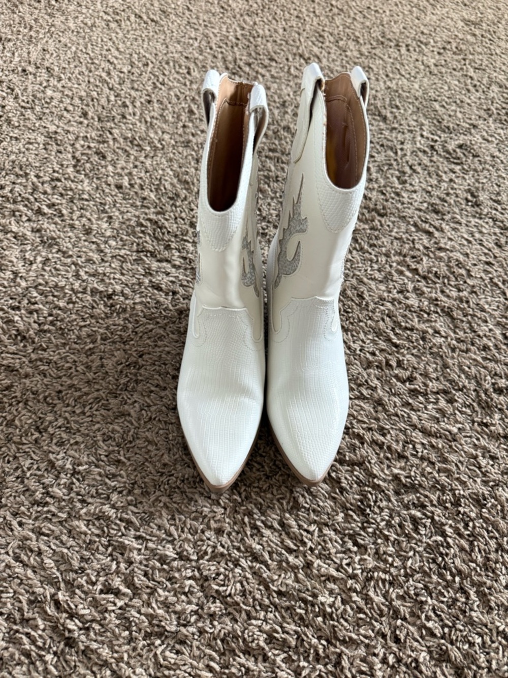 Soda White Western-Inspired Ankle Boots